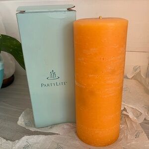 NWT PartyLite Leaves of Fun Orange Pillar Candle